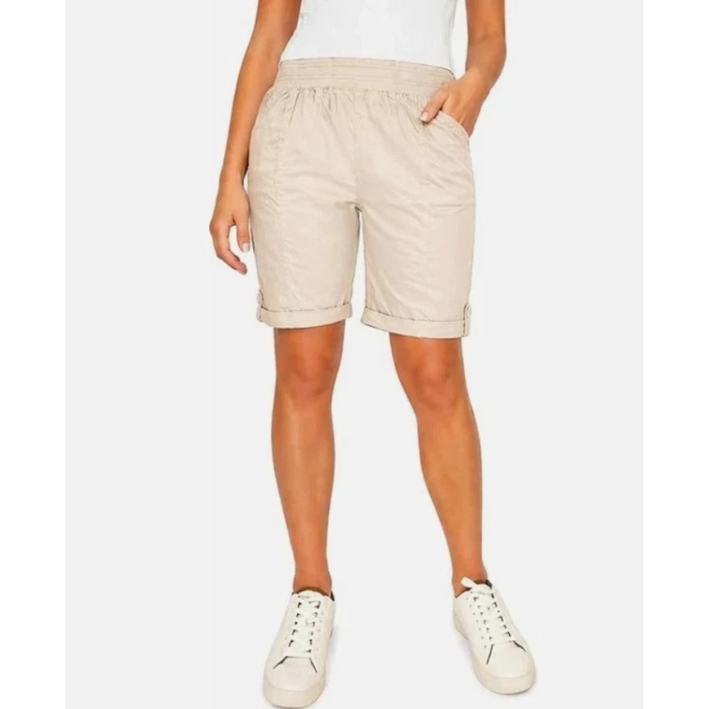 Briggs Womens Pull On Bermuda Shorts Tan Pockets 1957964 Medium New